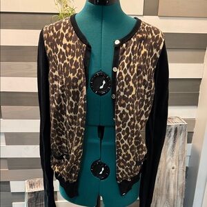 Ann Taylor Leopard Print Jacket with Black Accents